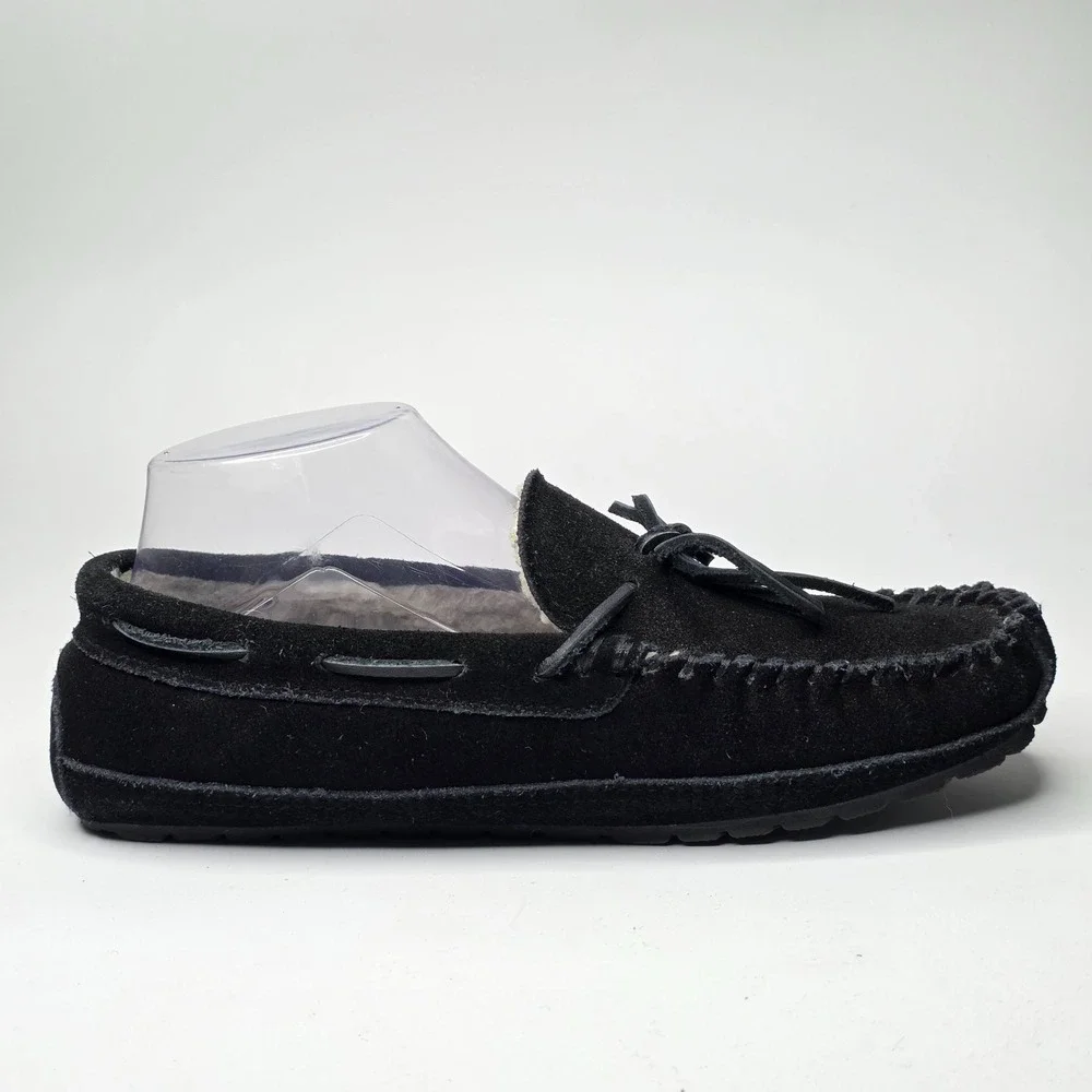 1901 MS Vancouver Men's Slippers Size 7 Black Suede Slip On Faux Fur Moccasin